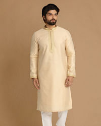 Manyavar Men Beige Self Design Kurta Pajama