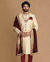 alt message - Manyavar Men Opulent Beige Sherwani Set image number 1