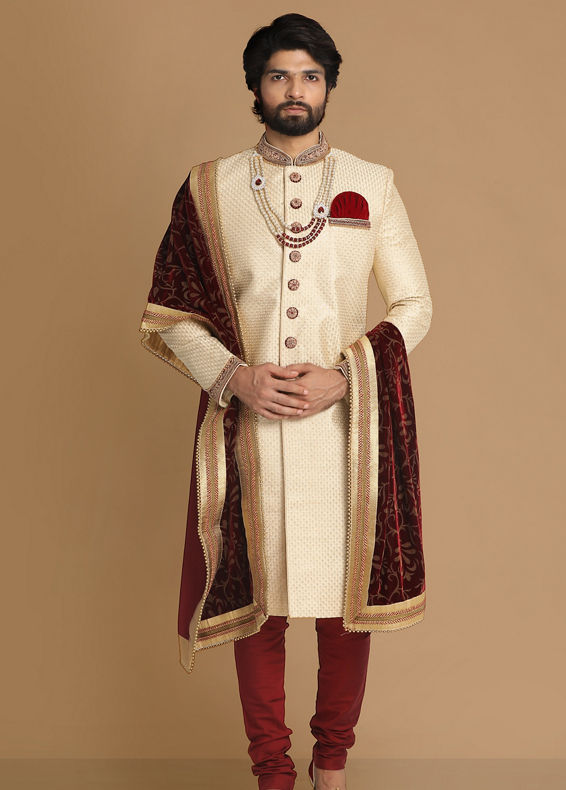 Manyavar Men Opulent Beige Sherwani Set