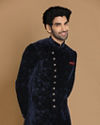 Manyavar Men Fine Blue Velvet Indo Western image number 0