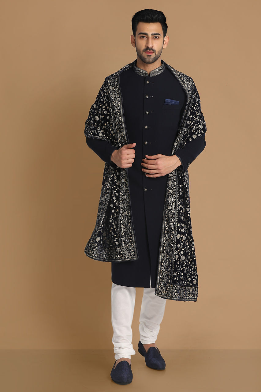 Manyavar Men Enchanting Blue Sherwani Suit