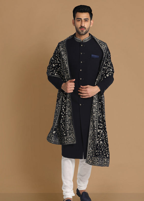 Manyavar Men Enchanting Blue Sherwani Suit