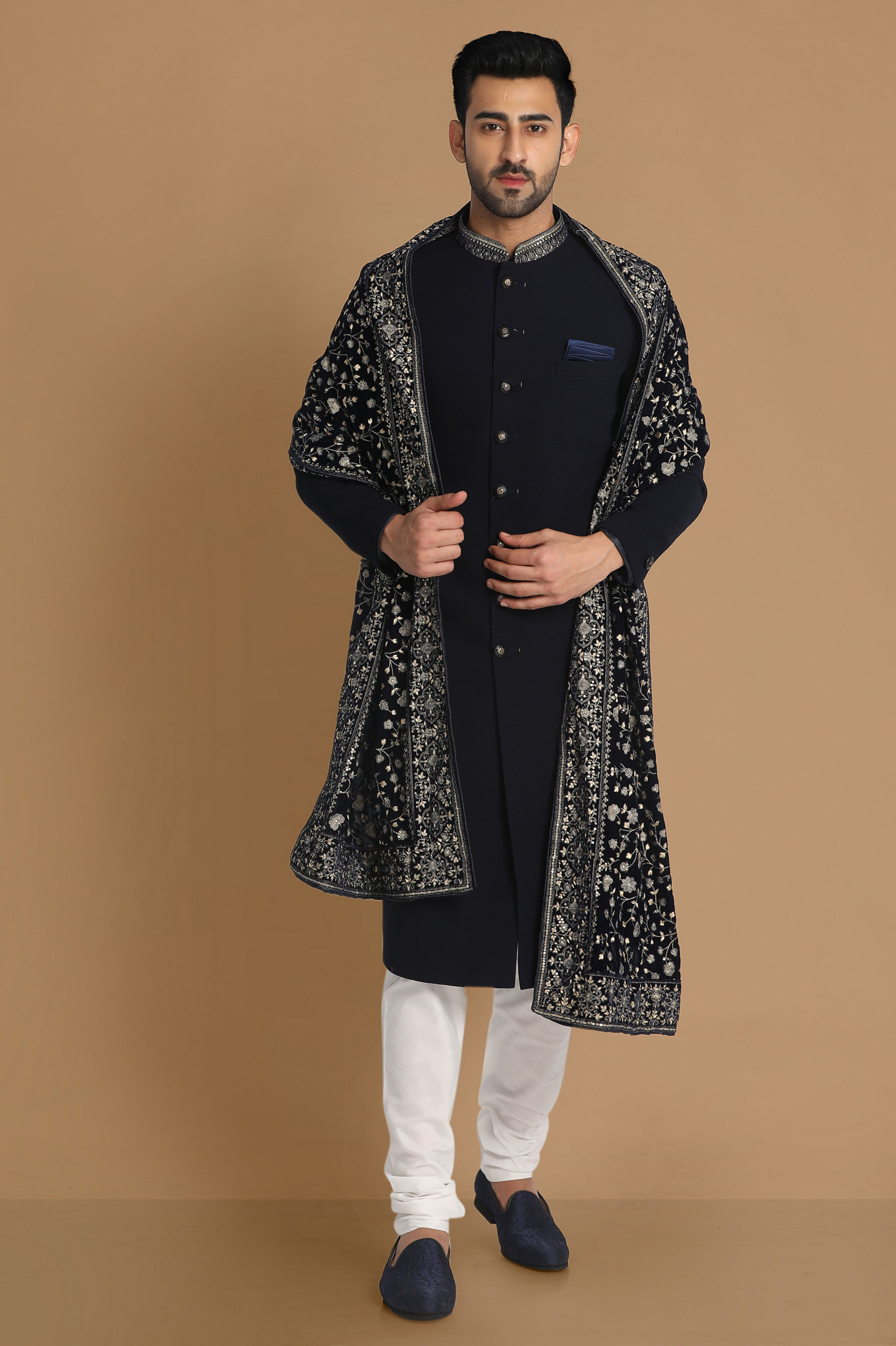 Manyavar Men Enchanting Blue Sherwani Suit