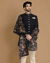 alt message - Manyavar Men Classy Blue Indo Western Set image number 1