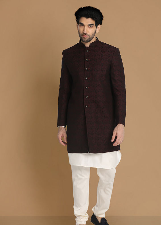 Manyavar Men Striking Maroon Indo Western