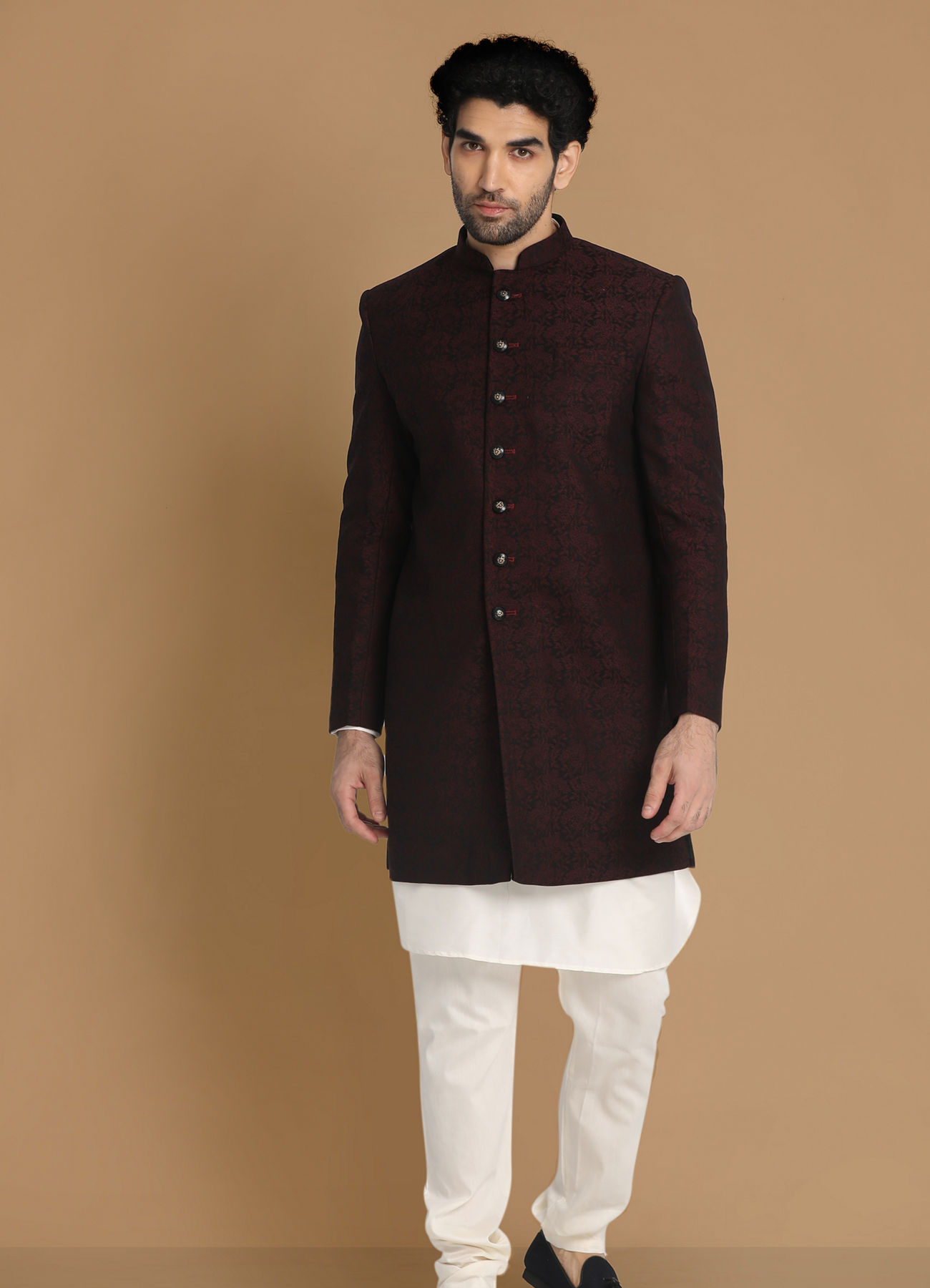 Manyavar Men Striking Maroon Indo Western