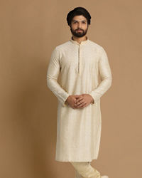 Manyavar Men Ivory Thread Embroidered Kurta Pajama