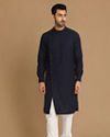 alt message - Manyavar Men Navy Blue Side Open Kurta Pajama image number 1