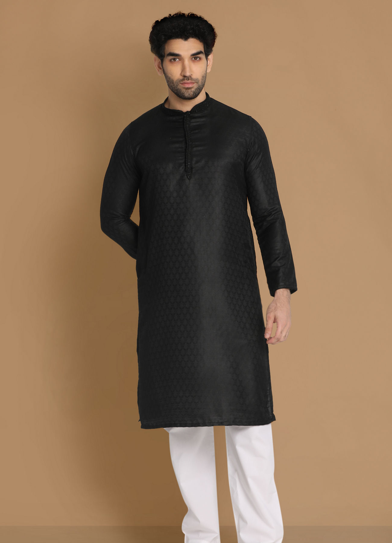 Manyavar Men Black Self Design Kurta Pajama