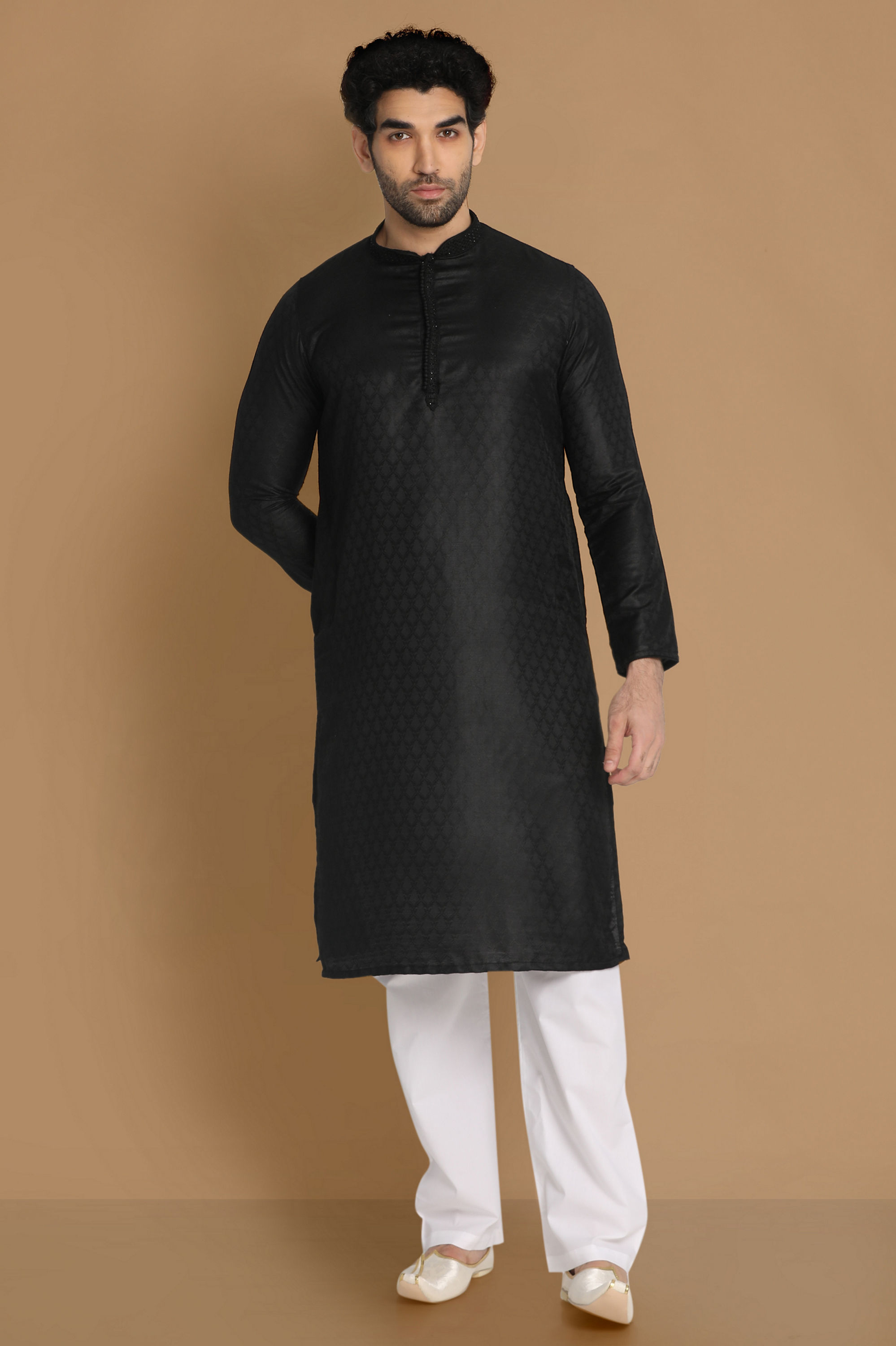 Manyavar Men Black Self Design Kurta Pajama