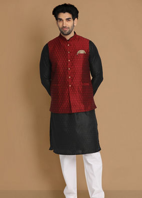 alt message - Manyavar Men Exquisite Maroon Jacket image number 1