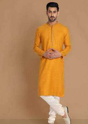 Manyavar Men Subtle Light Orange Kurta Pajama