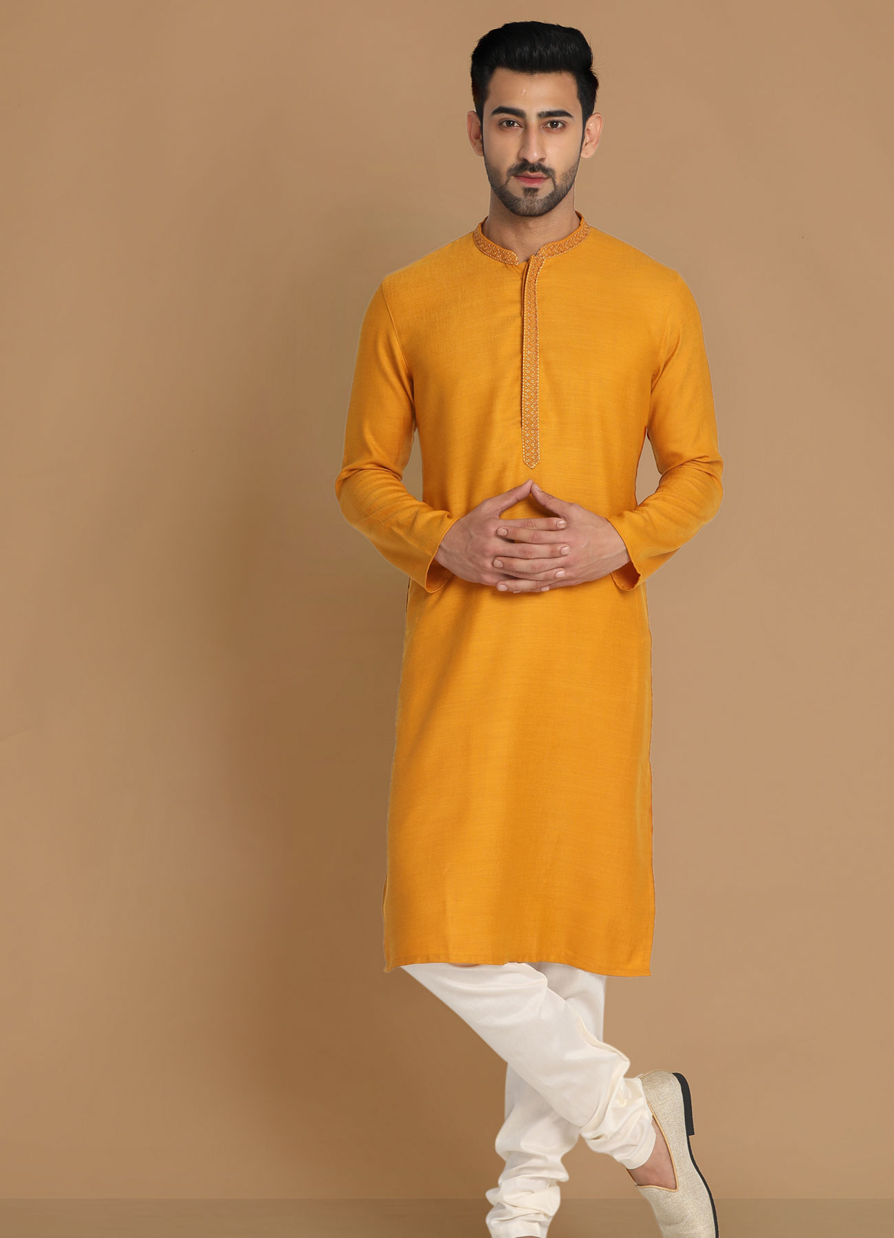 Manyavar Men Subtle Light Orange Kurta Pajama