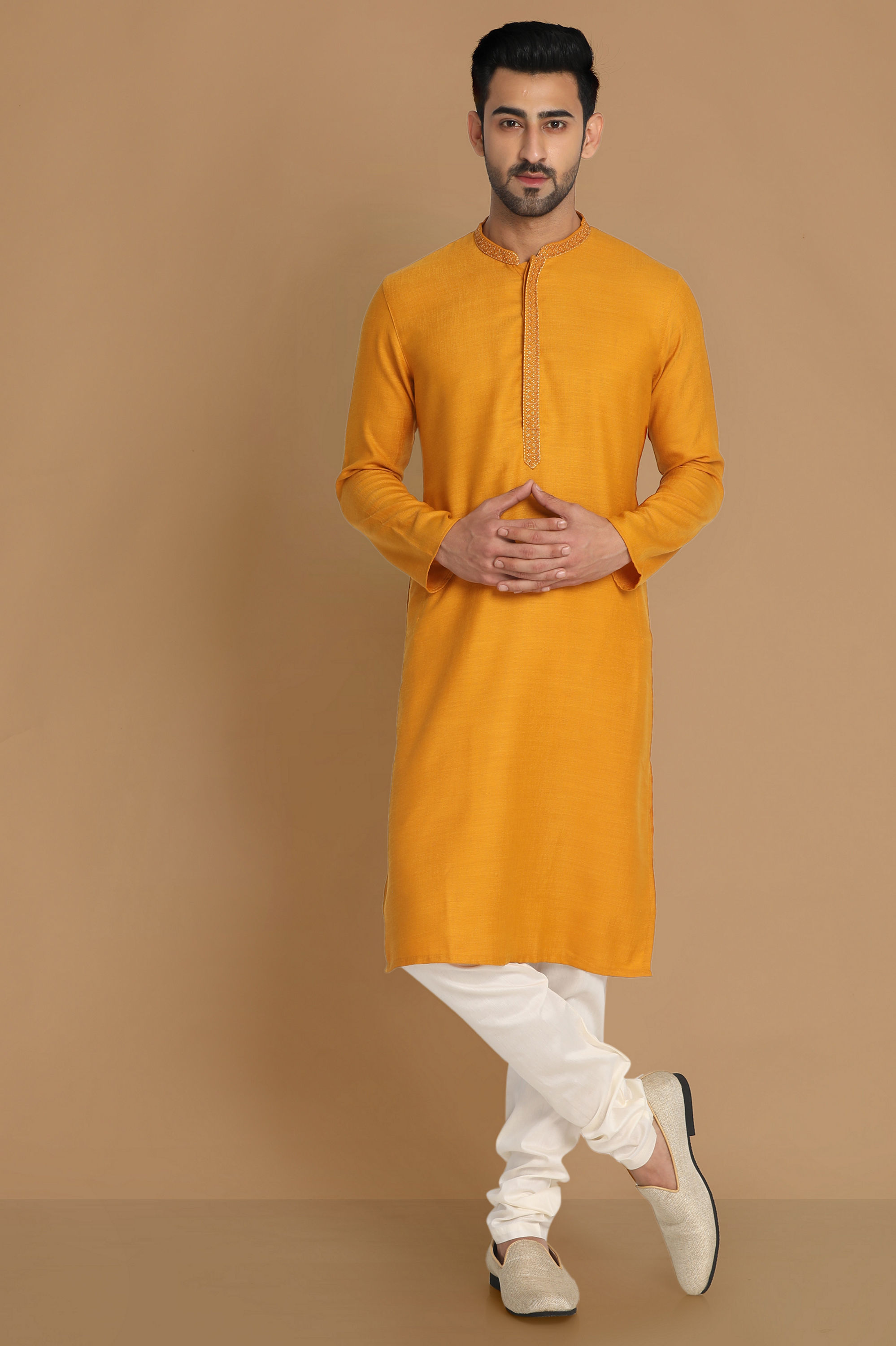 Manyavar Men Subtle Light Orange Kurta Pajama