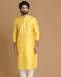 Manyavar Men Yellow Plain Kurta Pajama