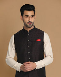 Manyavar Men Wine Red Bandhgala Jacket