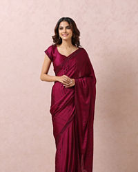 Mohey Women Wine Satin Saree With Stone Embellishment