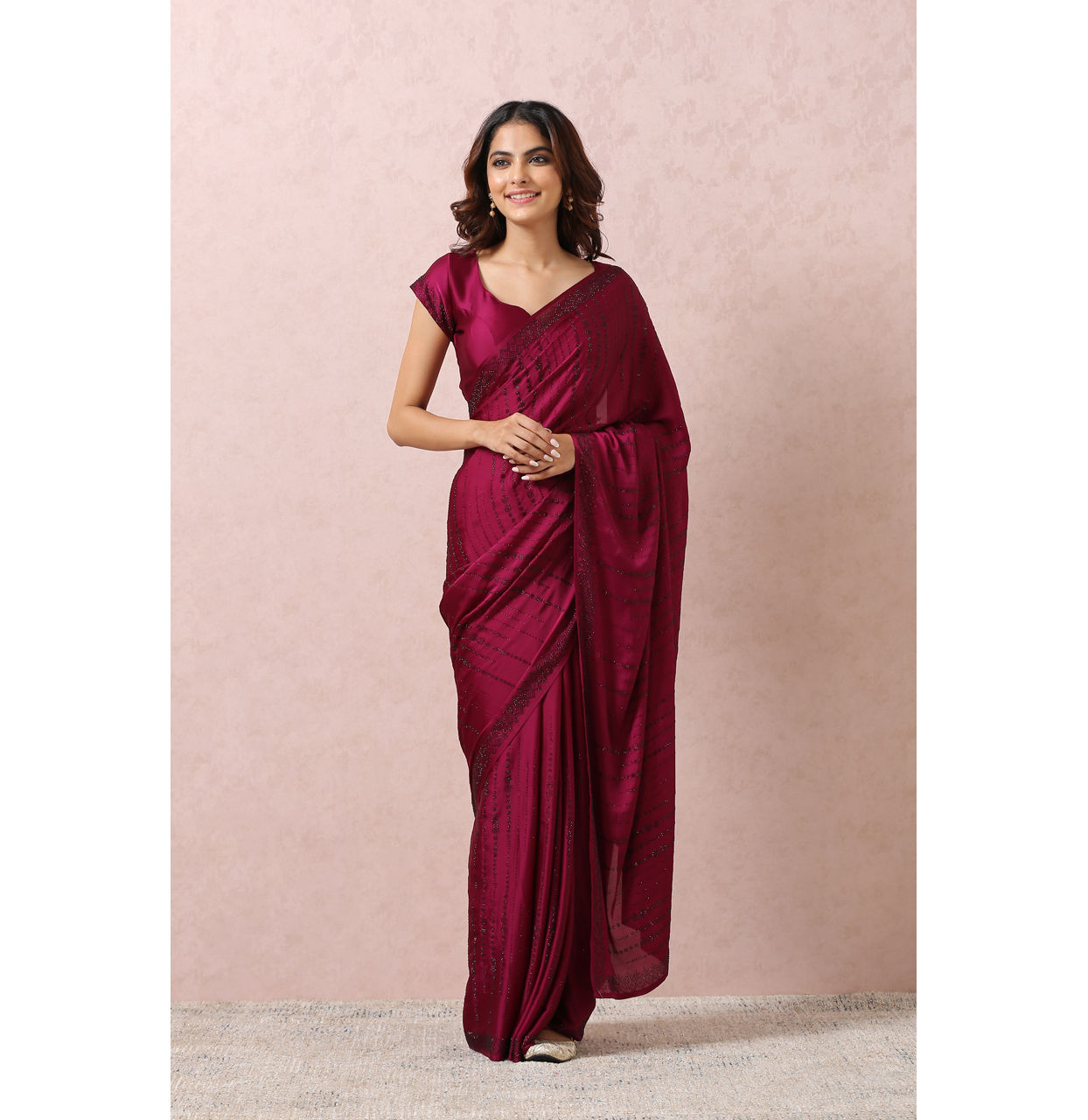 Saree for Female Buy Wine Satin Saree With Stone Embellishment Online