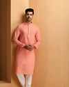 alt message - Manyavar Men Rose Pink Self Motif Kurta Set image number 1