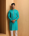 Manyavar Men Sapphire Green Self Design Kurta Set