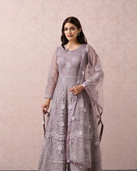 Mohey Women Purple Embellished Gown With Dupatta