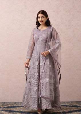Purple Embellished Gown With Dupatta image number 0