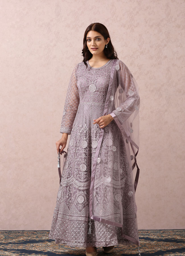 Purple Embellished Gown With Dupatta image number 0