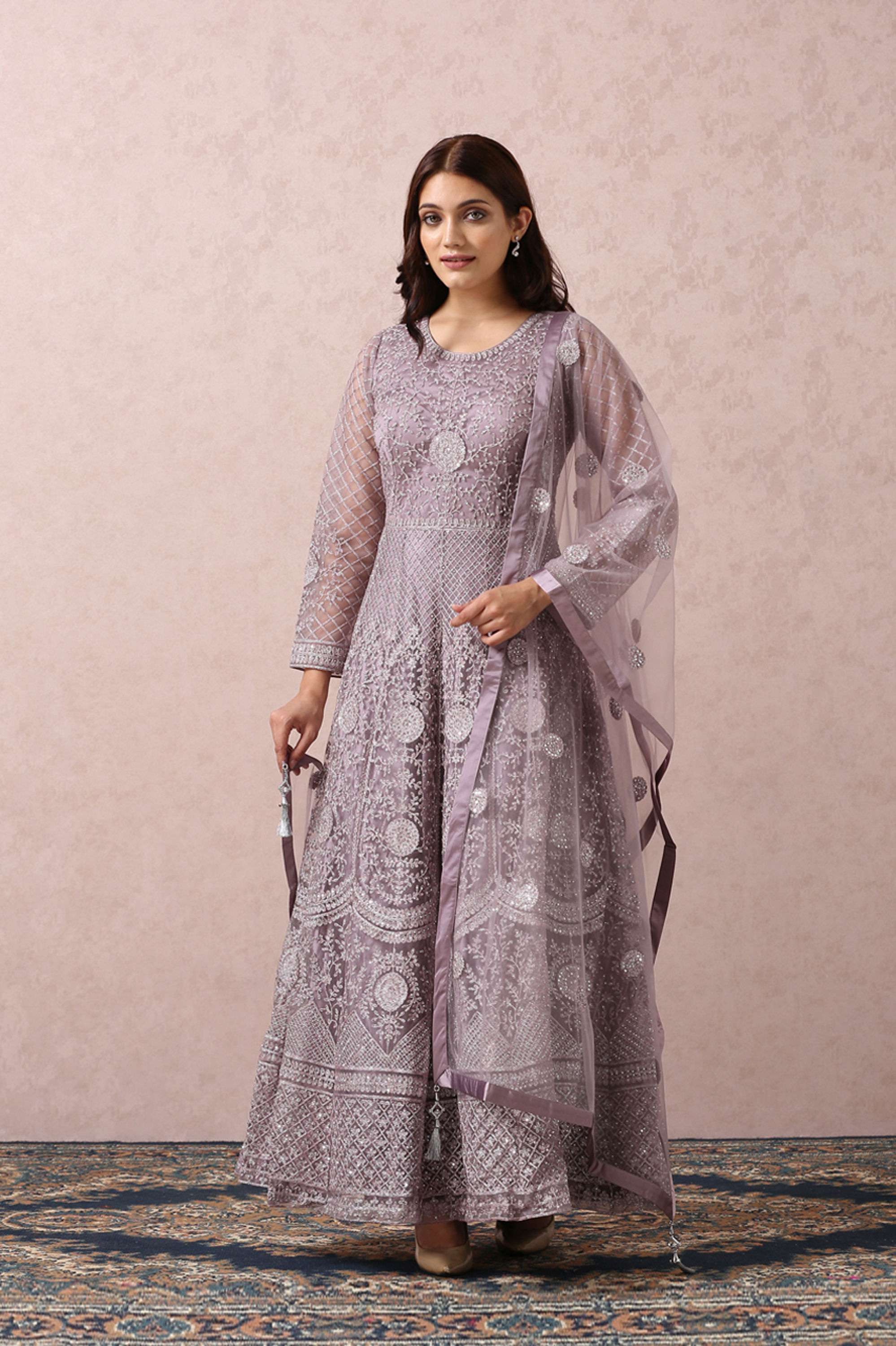 Mohey Women Purple Embellished Gown With Dupatta