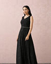 Mohey Women Black Stardust Gown With Belt