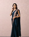 Teal Blue Saree With Multicoloured Border image number 3