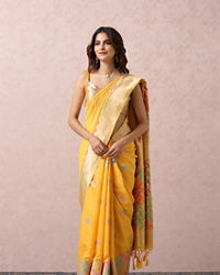 Mohey Women Yellow Art Silk Saree With Multicoloured Self Design