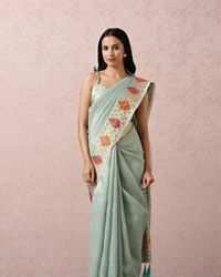 Mohey Women Light Blue Floral Chanderi Saree