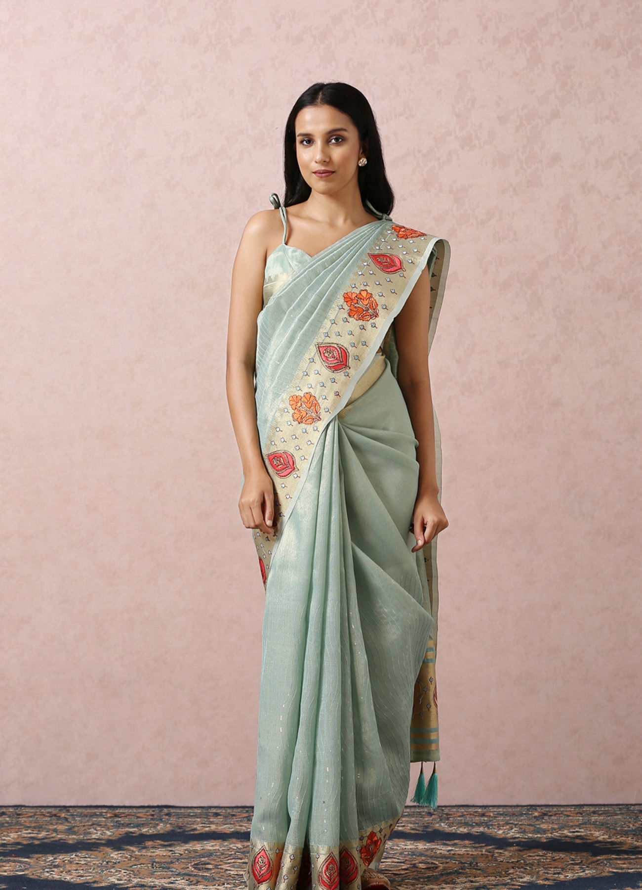 Mohey Women Light Blue Floral Chanderi Saree