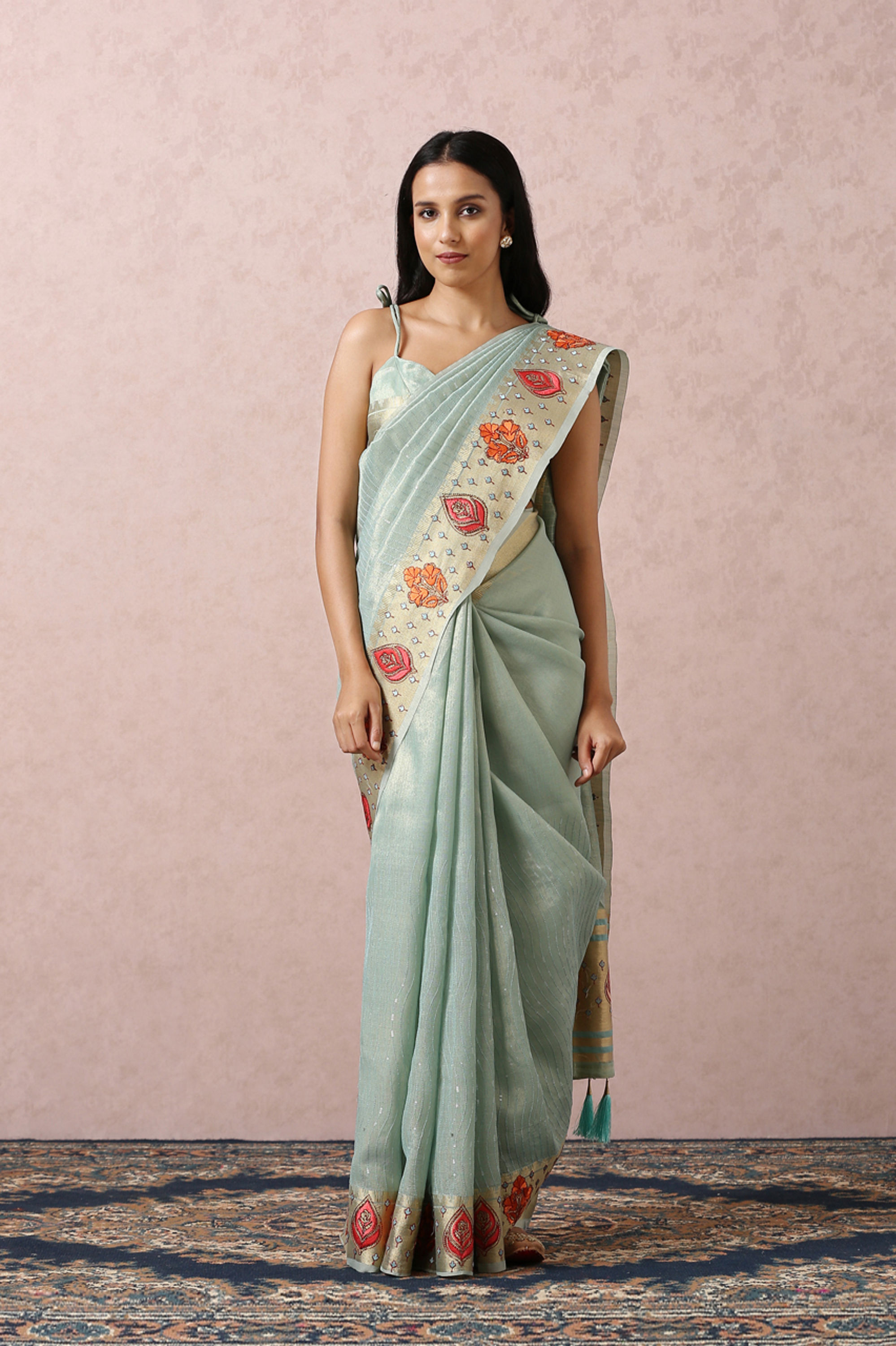 Mohey Women Light Blue Floral Chanderi Saree