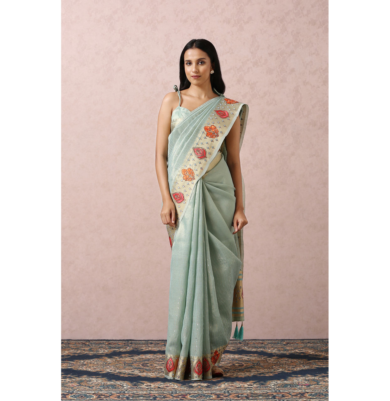 Mohey Women Light Blue Floral Chanderi Saree