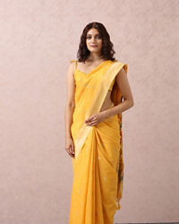 Mohey Women Yellow Floral Chanderi Saree