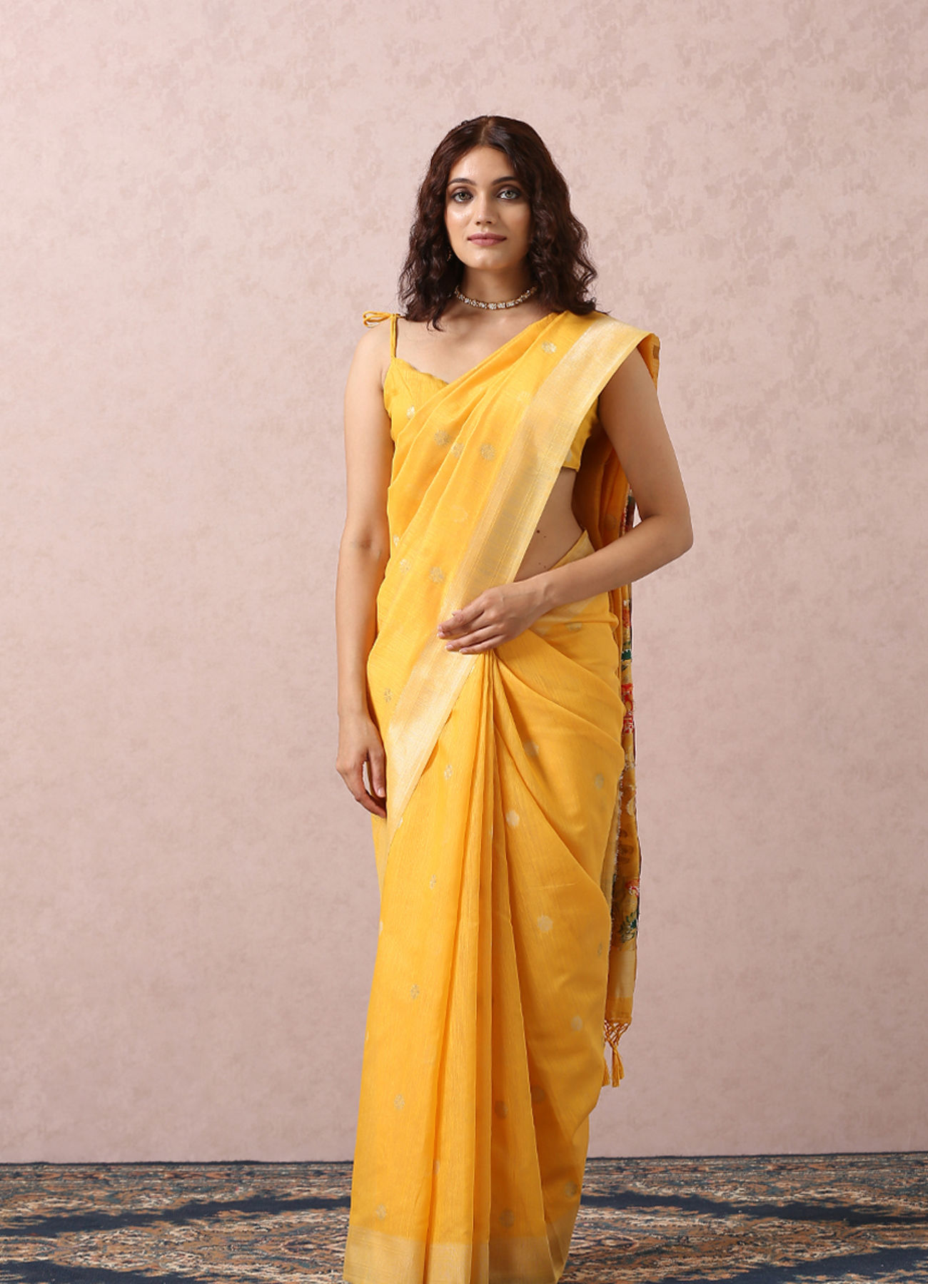 Mohey Women Yellow Floral Chanderi Saree