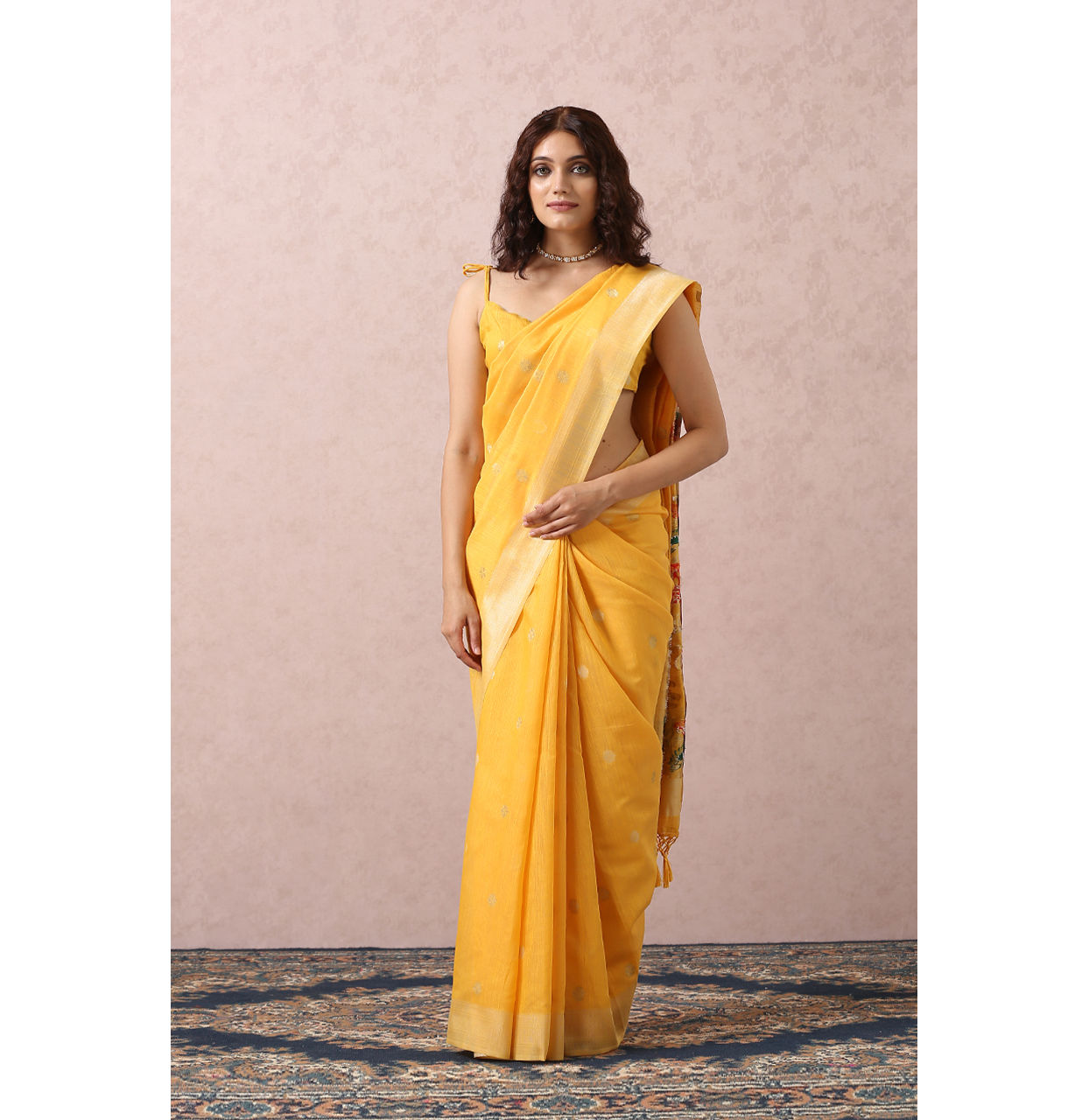 Mohey Women Yellow Floral Chanderi Saree