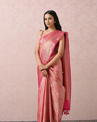 Mohey Women Pink Zari Weaved Saree