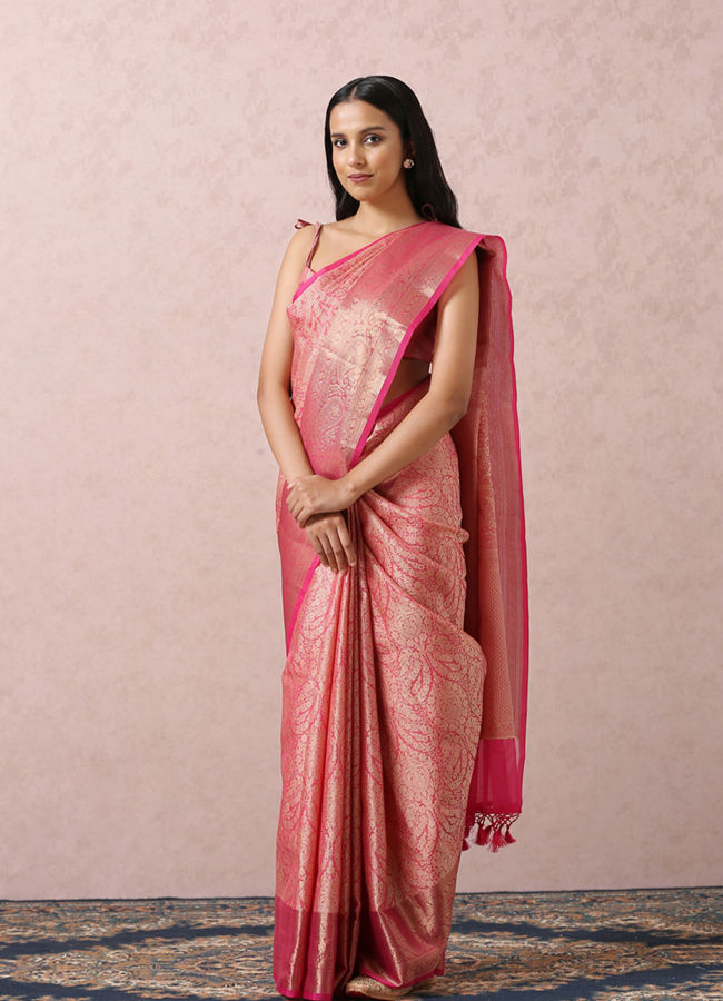 Pink Zari Weaved Saree image number 0