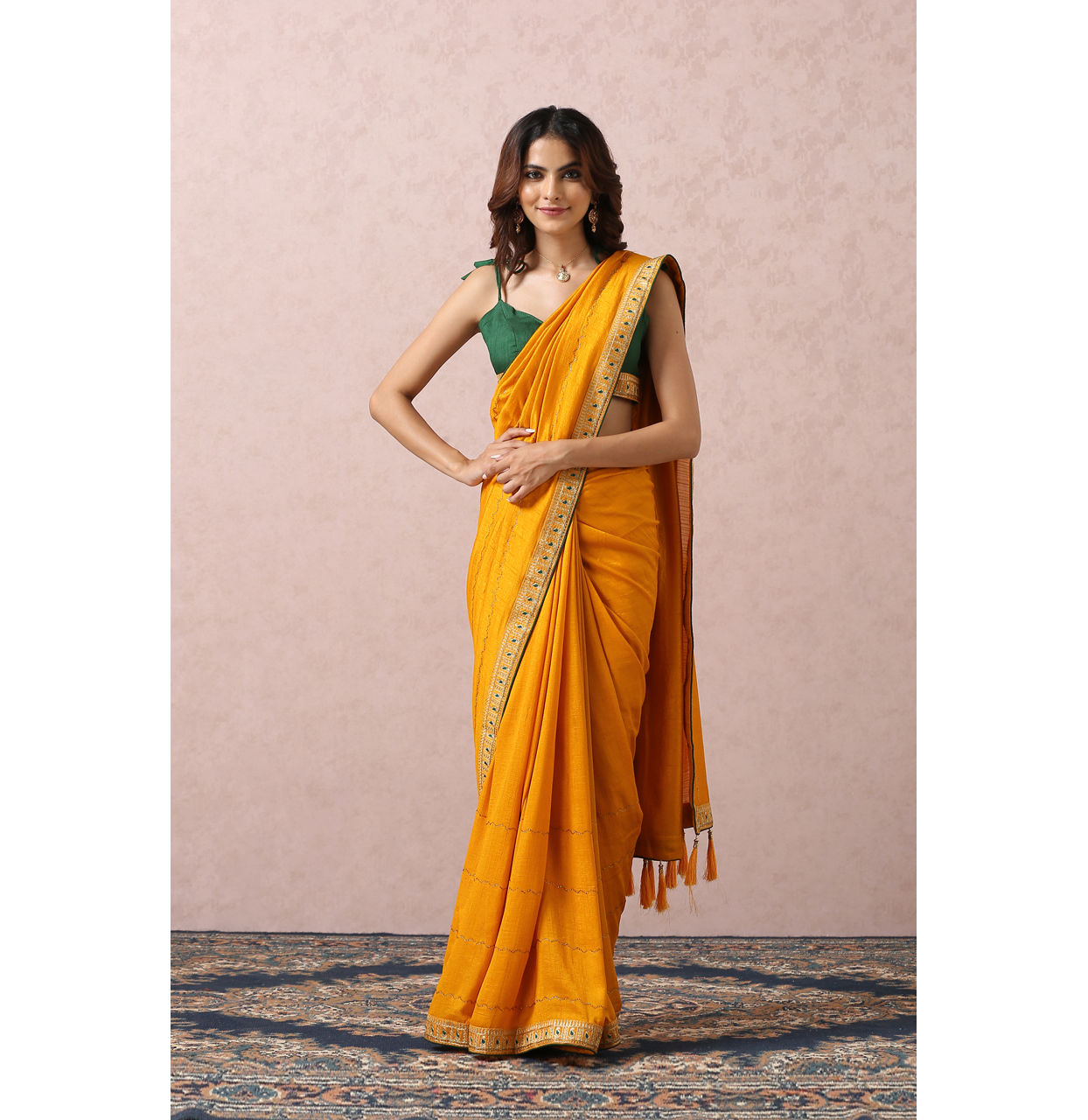Mohey Women Mustard Yellow Embellished Saree