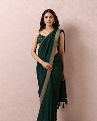 Mohey Women Dark Green Art Silk Saree With Stone Border