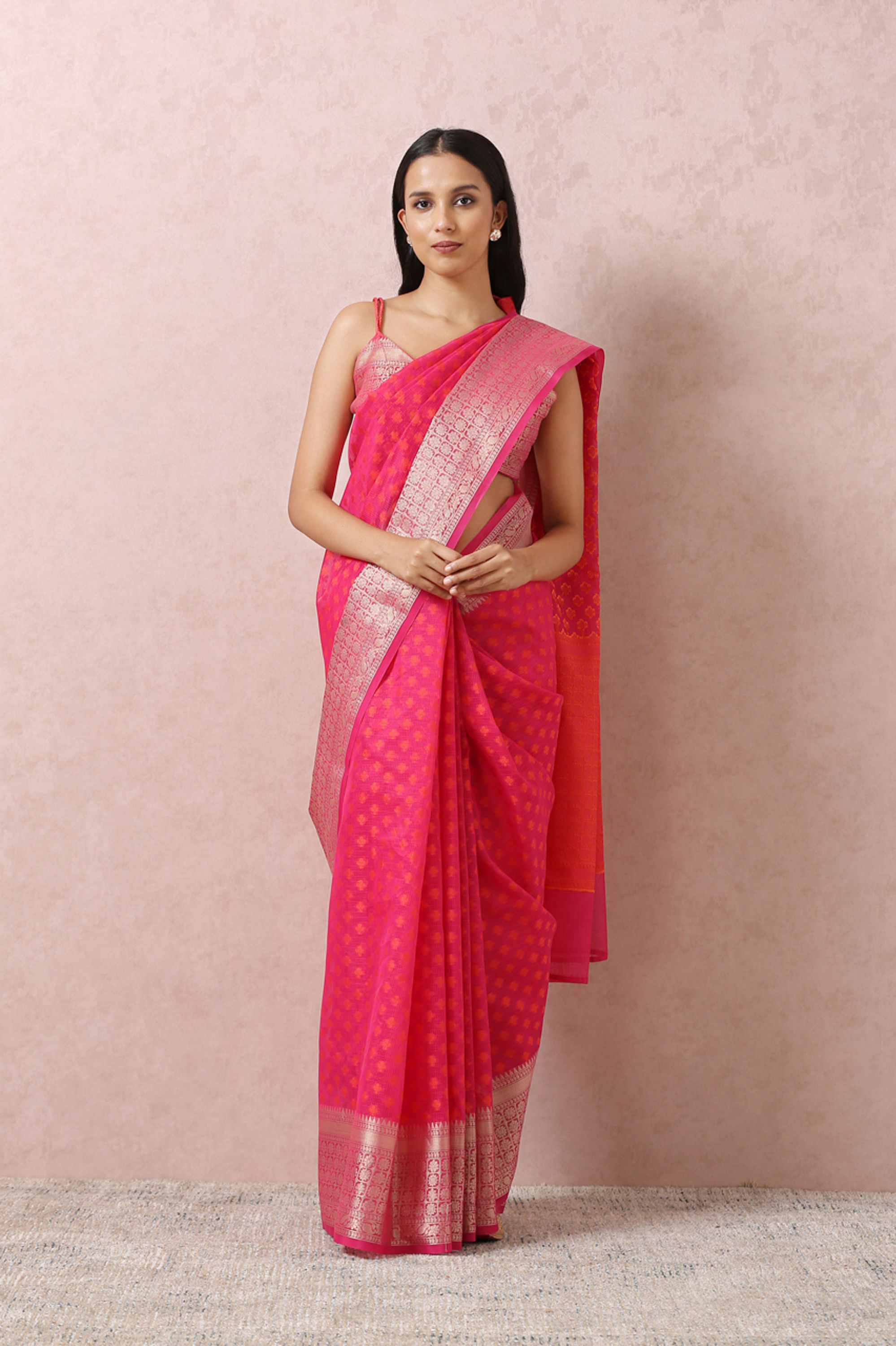 Mohey Women Rani Pink Chanderi Saree