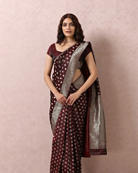 Mohey Women Maroon Art Silk Saree With Golden Motifs