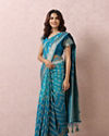 alt message - Mohey Women Teal Blue Golden Motif Saree image number 3