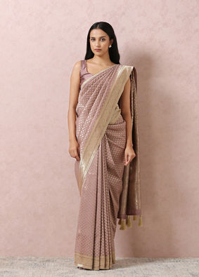 Purple Art Silk Saree With Golden Motifs image number 0