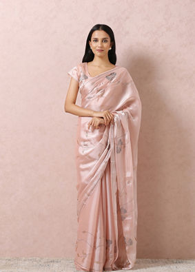 Peach Organza Saree With Stone Embellishment image number 0