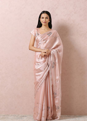 Mohey Women Peach Organza Saree With Stone Embellishment