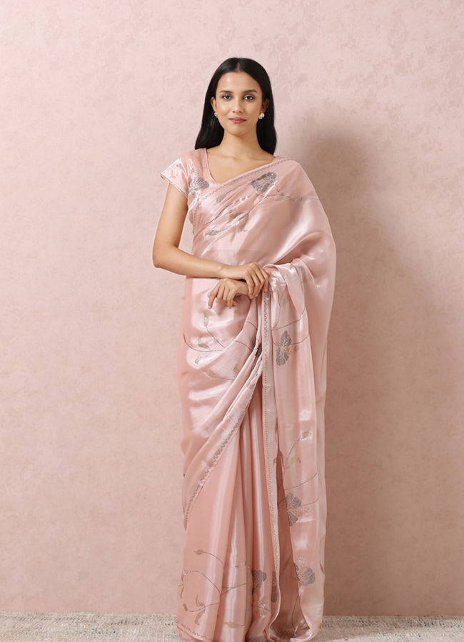 Peach Organza Saree With Stone Embellishment image number 0