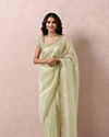 Mohey Women Pista Green Organza Saree With Stone Border